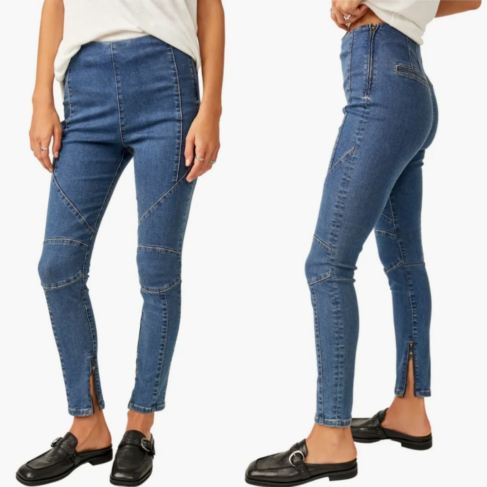 NWT Free People Bella Moto Skinny Jeans Prophecy Blue 26